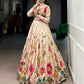 Elegant Floral Printed Tasar Silk Lehenga Set