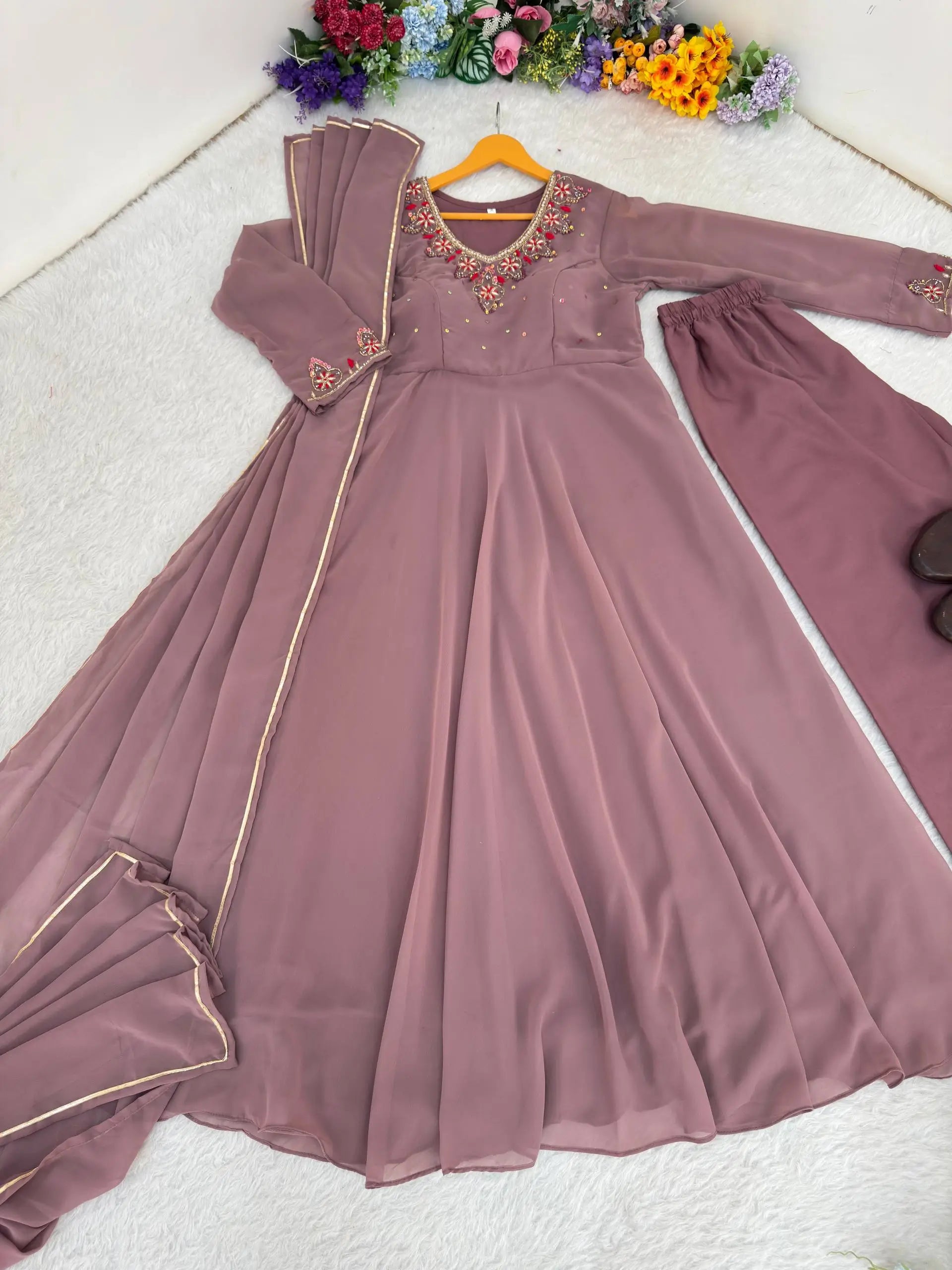 Elegant Fox Georgette Anarkali Gown Set for Party and Festive Wear