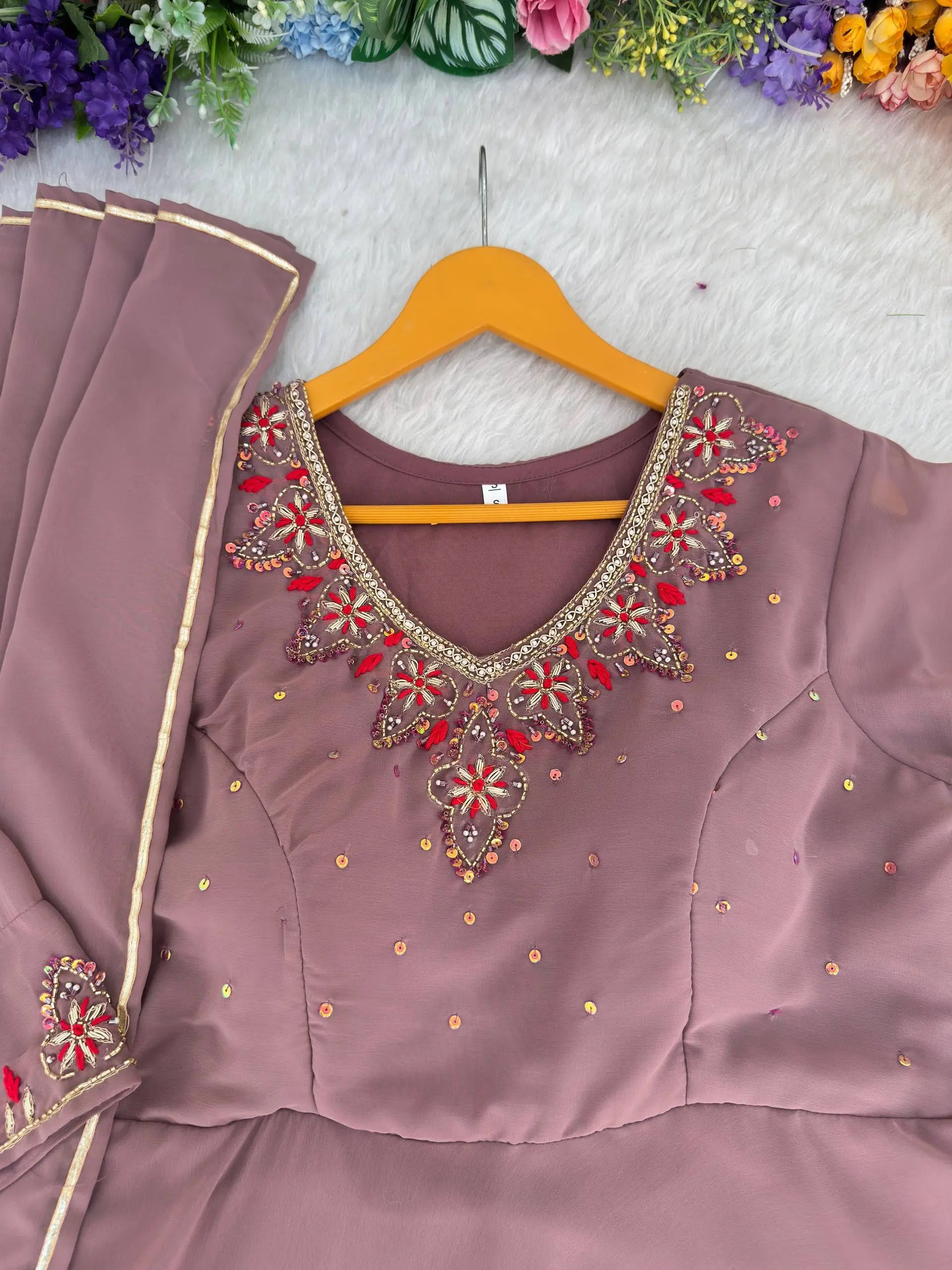 Elegant Fox Georgette Anarkali Gown Set for Party and Festive Wear