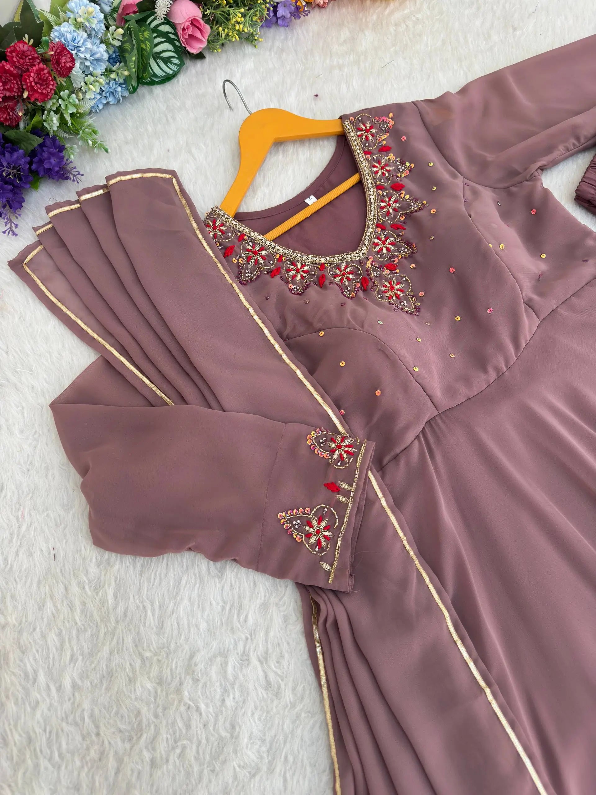 Elegant Fox Georgette Anarkali Gown Set for Party and Festive Wear