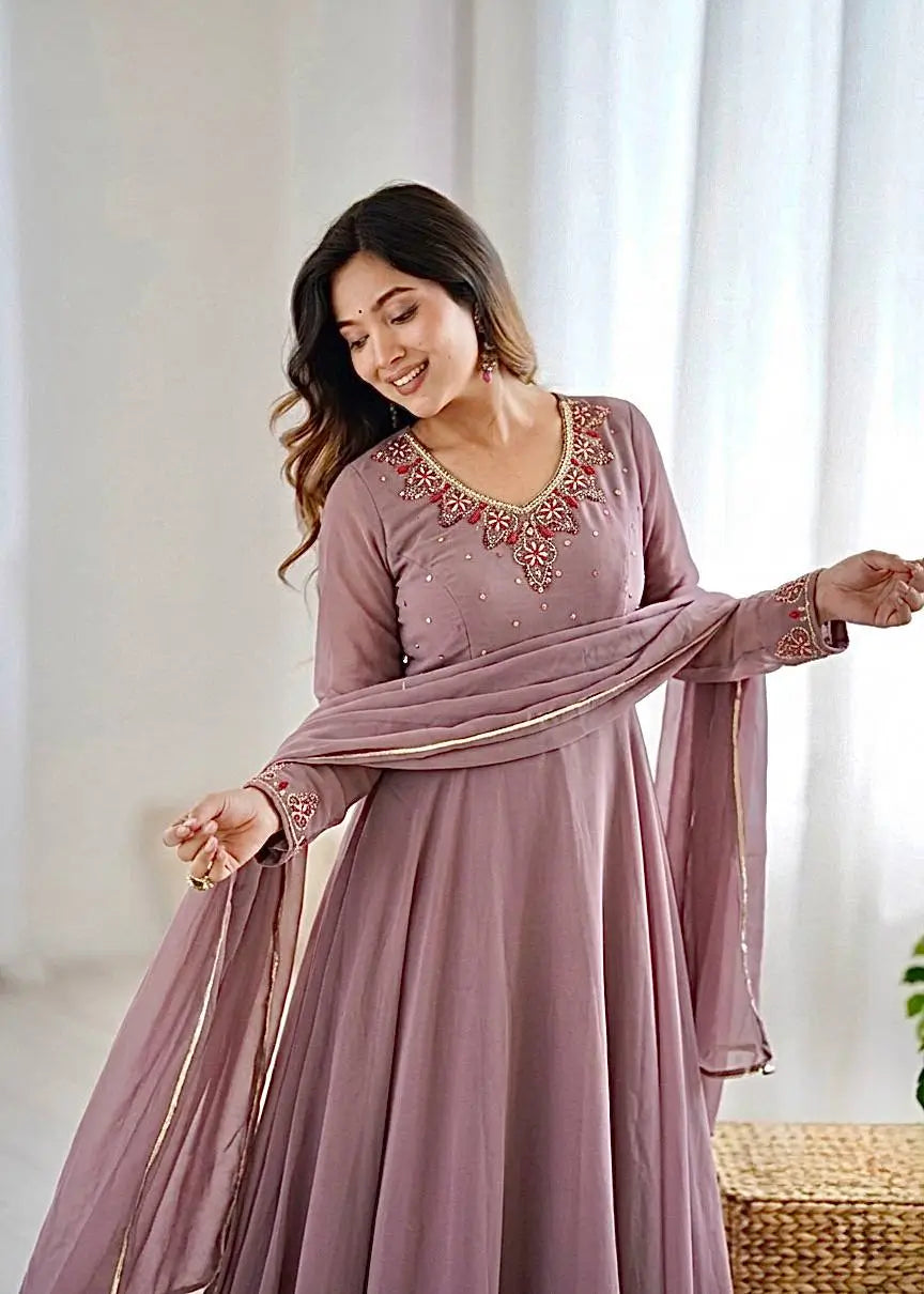 Elegant Fox Georgette Anarkali Gown Set for Party and Festive Wear