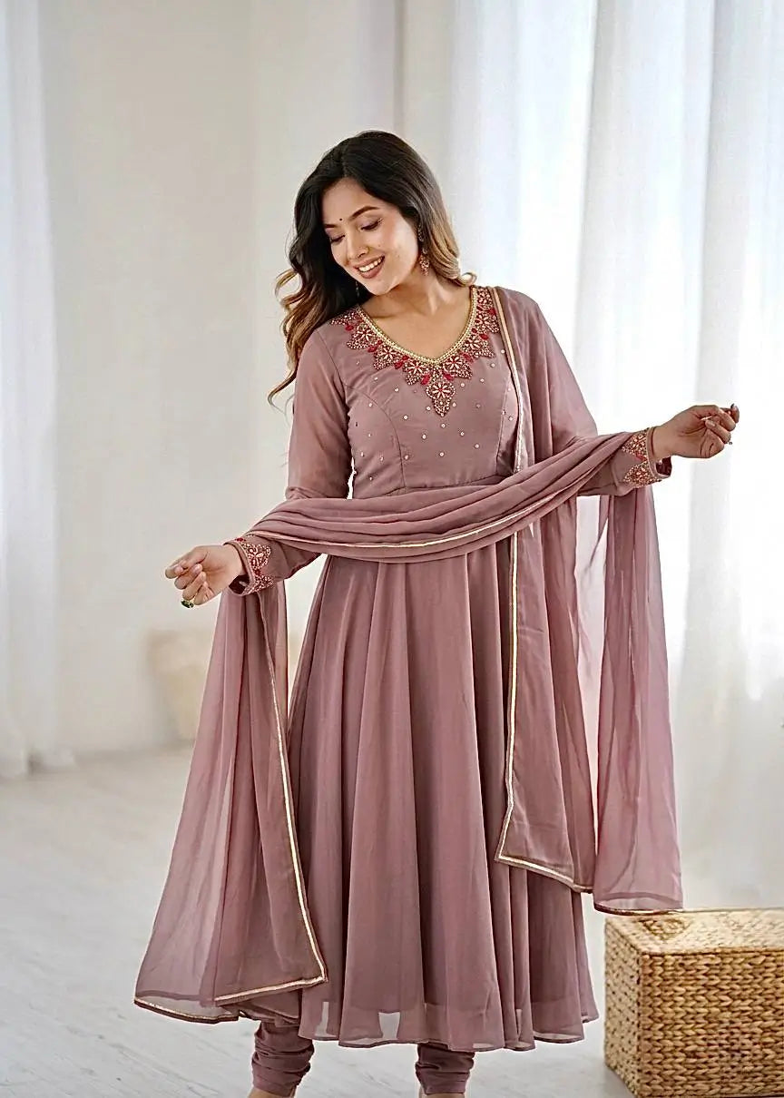 Elegant Fox Georgette Anarkali Gown Set for Party and Festive Wear
