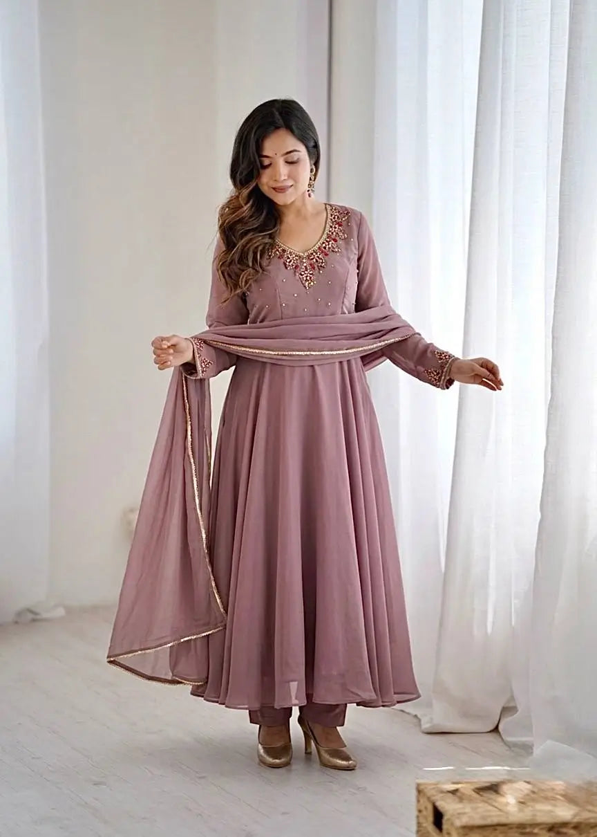Elegant Fox Georgette Anarkali Gown Set for Party and Festive Wear