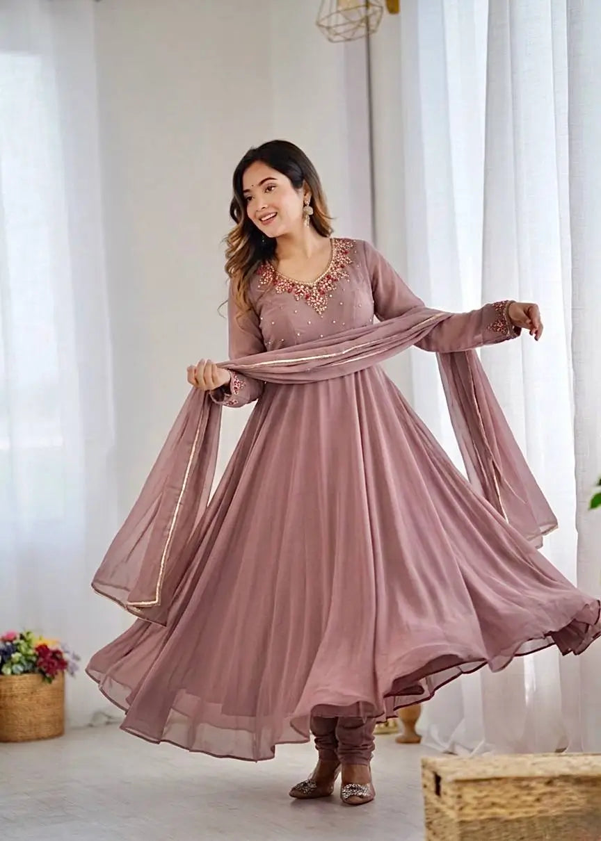 Elegant Fox Georgette Anarkali Gown Set for Party and Festive Wear