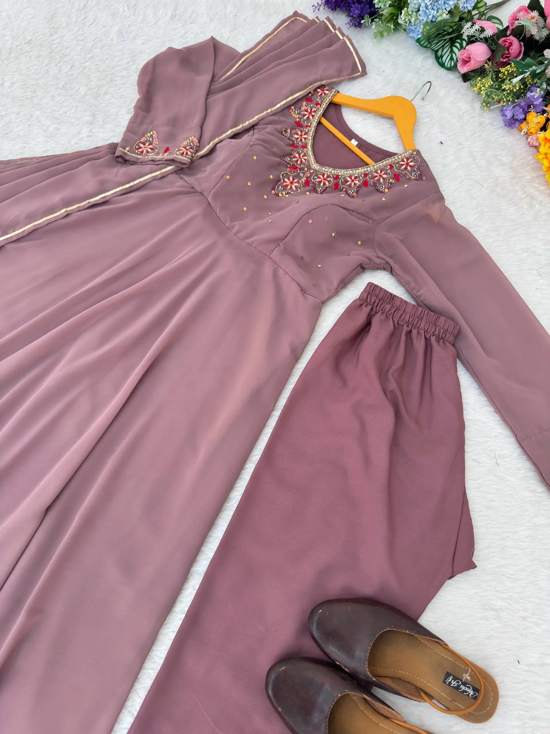 Elegant Fox Georgette Anarkali Gown Set for Party and Festive Wear