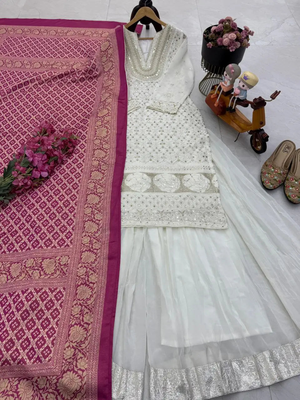 Elegant Fox Georgette Palazzo Suit with Silk Dupatta – Party & Festive Wear