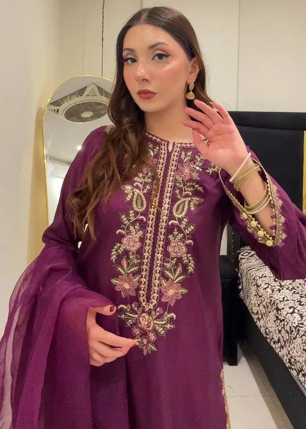 Elegant French Crepe Farshi Suit Set for Festive and Occasion Wear
