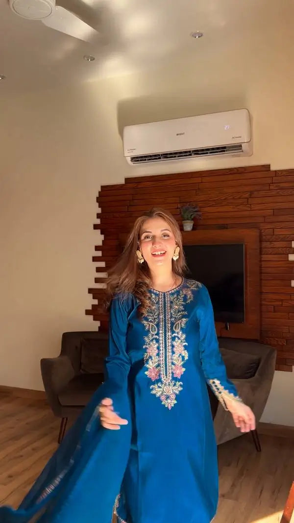 Elegant French Crepe Farshi Suit Set for Festive and Occasion Wear