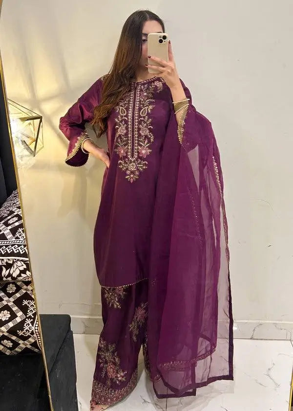 Elegant French Crepe Farshi Suit Set for Festive and Occasion Wear