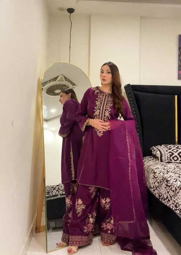 Elegant French Crepe Farshi Suit Set for Festive and Occasion Wear