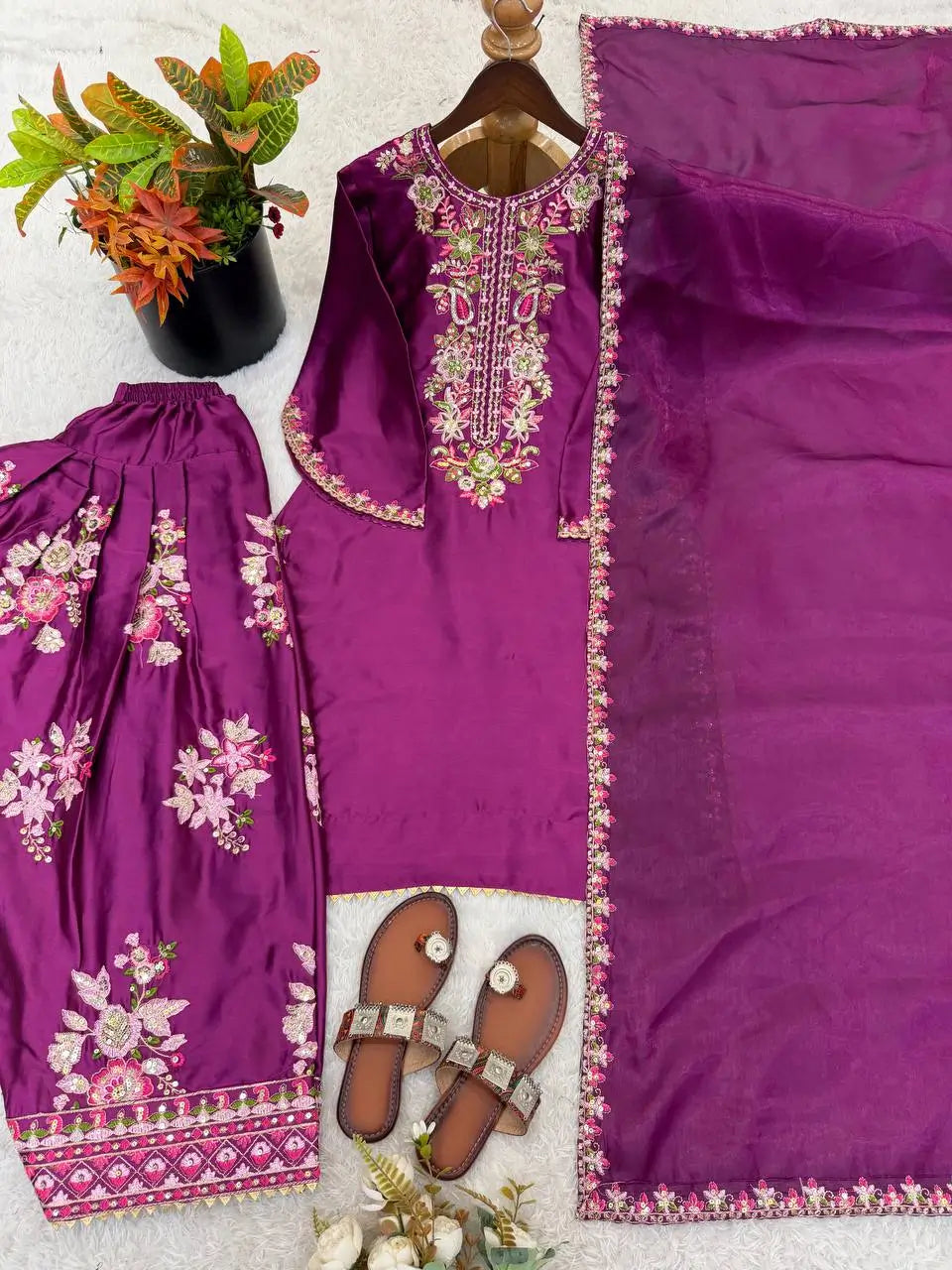 Elegant French Crepe Farshi Suit Set for Festive and Occasion Wear