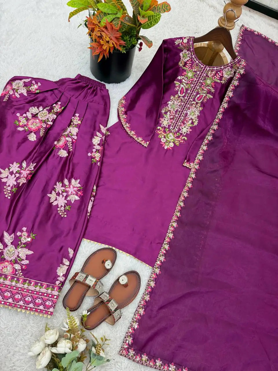 Elegant French Crepe Farshi Suit Set for Festive and Occasion Wear