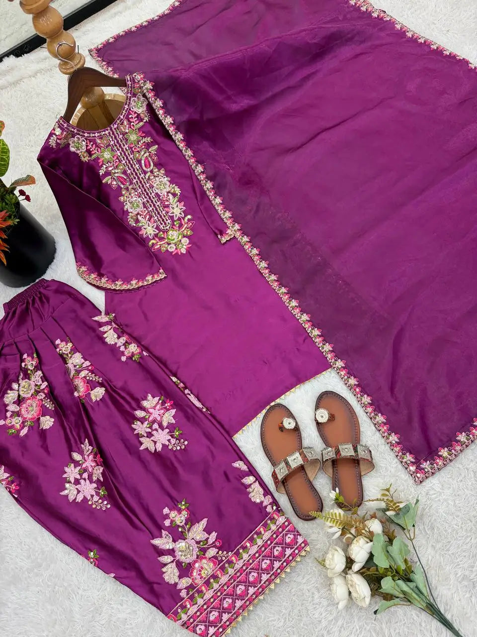 Elegant French Crepe Farshi Suit Set for Festive and Occasion Wear