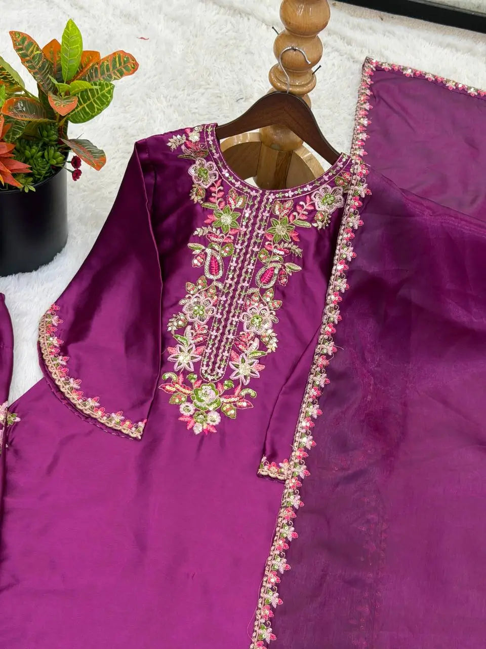 Elegant French Crepe Farshi Suit Set for Festive and Occasion Wear