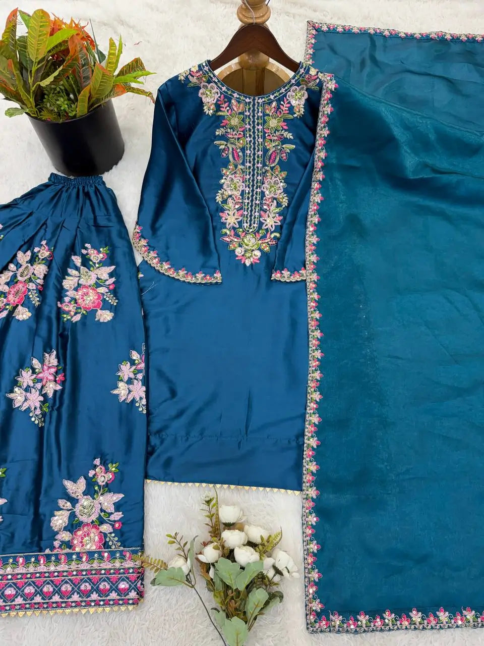 Elegant French Crepe Farshi Suit Set for Festive and Occasion Wear