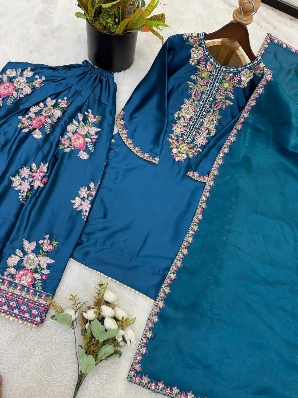 Elegant French Crepe Farshi Suit Set for Festive and Occasion Wear