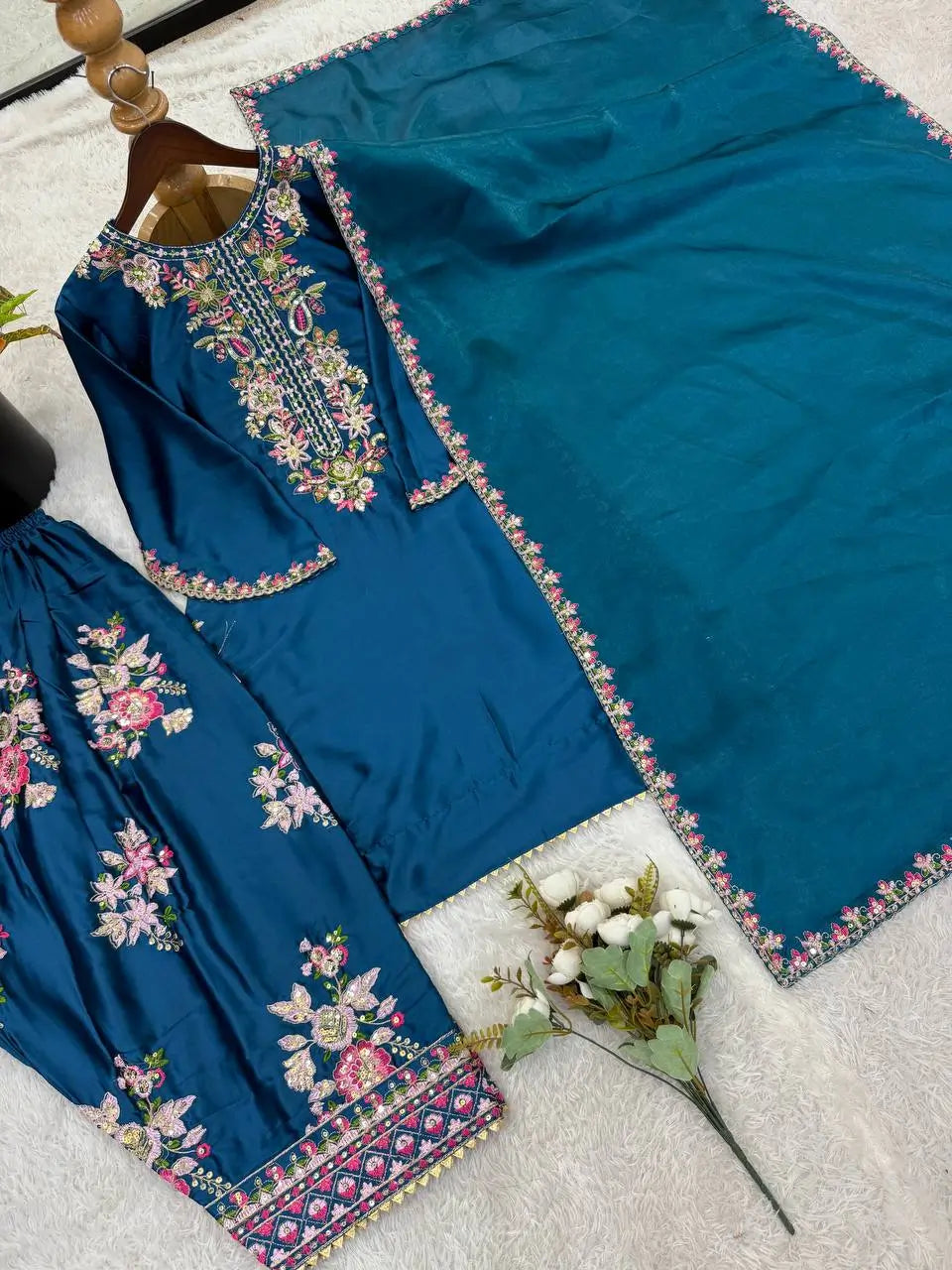 Elegant French Crepe Farshi Suit Set for Festive and Occasion Wear