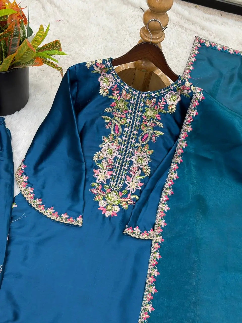 Elegant French Crepe Farshi Suit Set for Festive and Occasion Wear