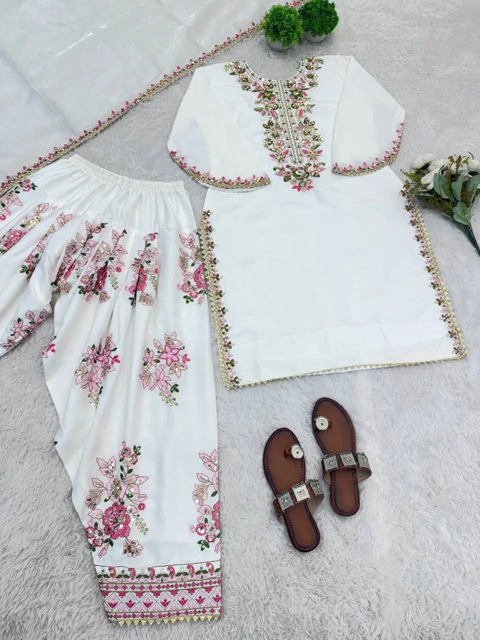Elegant French Crepe Farshi Suit Set for Festive and Occasion Wear