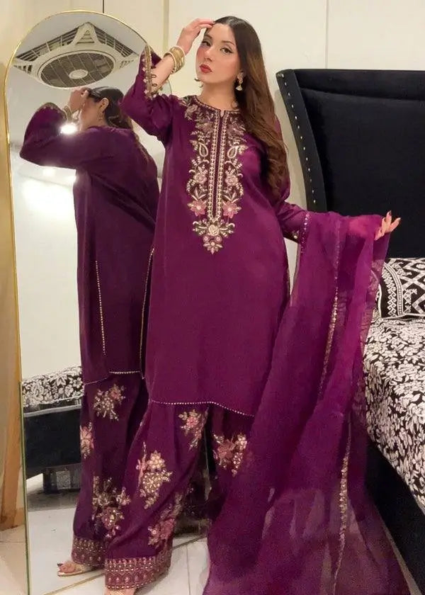 Elegant French Crepe Farshi Suit Set for Festive and Occasion Wear