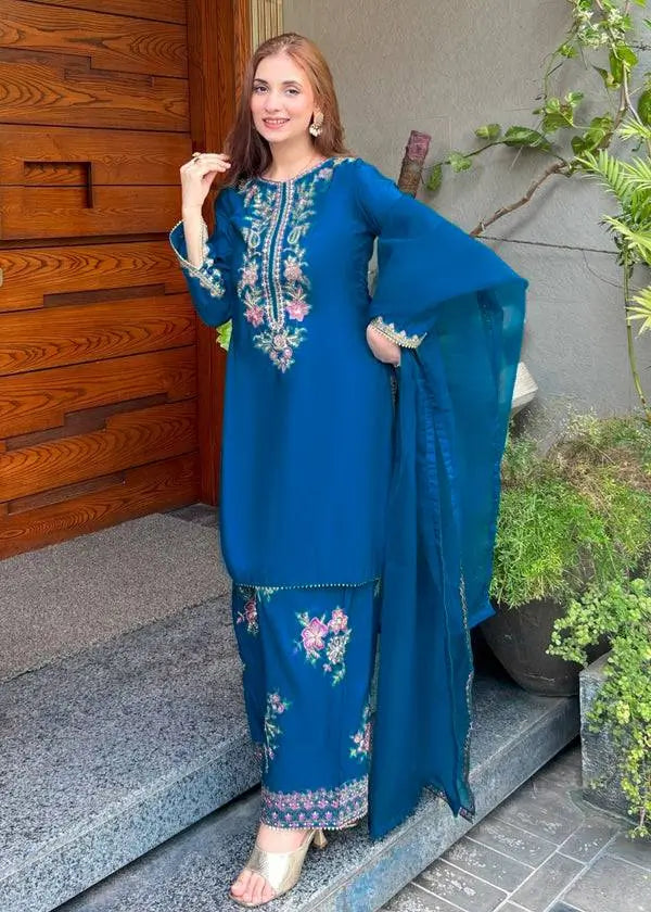 Elegant French Crepe Farshi Suit Set for Festive and Occasion Wear