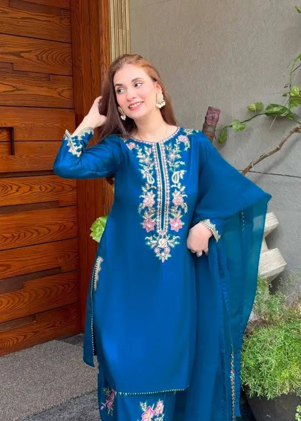 Elegant French Crepe Farshi Suit Set for Festive and Occasion Wear
