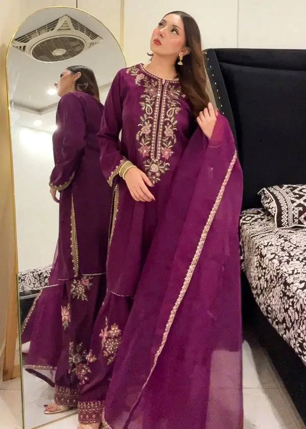 Elegant French Crepe Farshi Suit Set for Festive and Occasion Wear