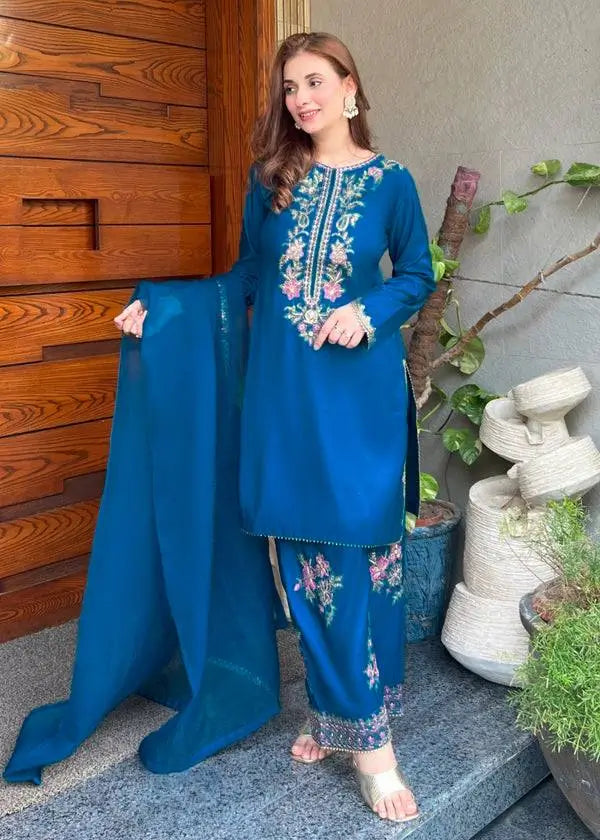 Elegant French Crepe Farshi Suit Set for Festive and Occasion Wear