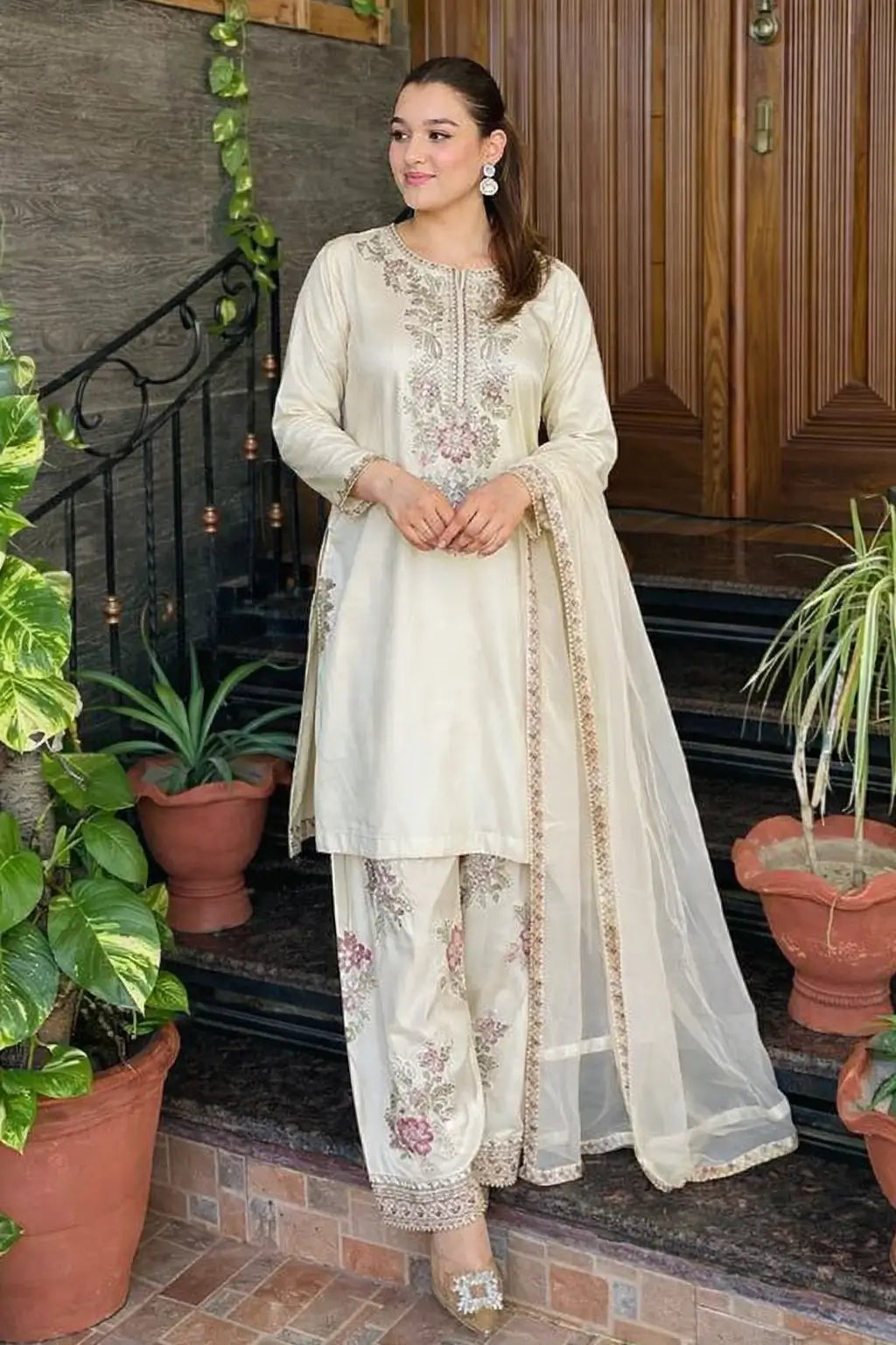 Elegant French Crepe Farshi Suit Set for Festive and Occasion Wear
