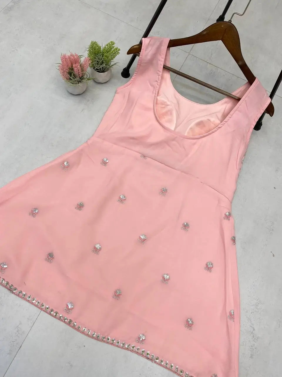 Elegant Georgette Embroidered Top Plazzo Set with Butterfly Net Dupatta