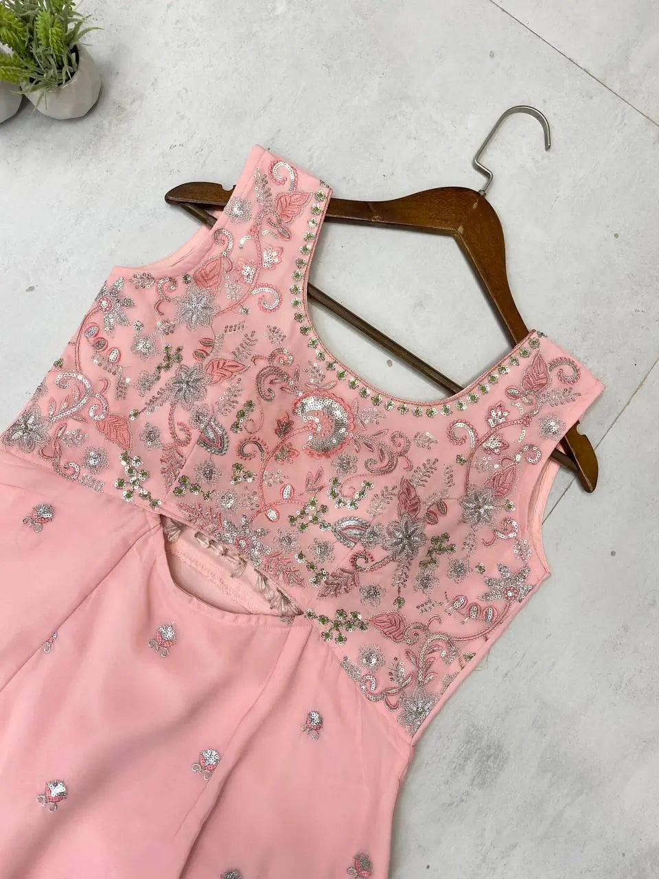 Elegant Georgette Embroidered Top Plazzo Set with Butterfly Net Dupatta
