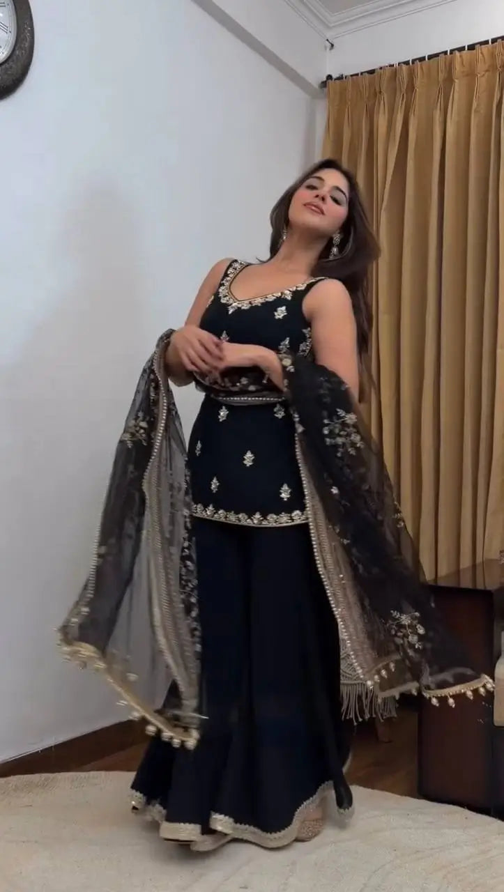 Elegant Georgette Sharara Suit Set for Party and Festive Wear