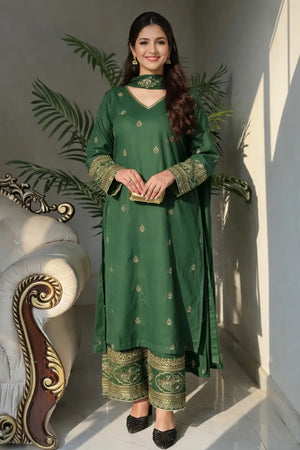 Elegant Green Embroidered Crepe Silk Suit Set for Festive and Party Wear