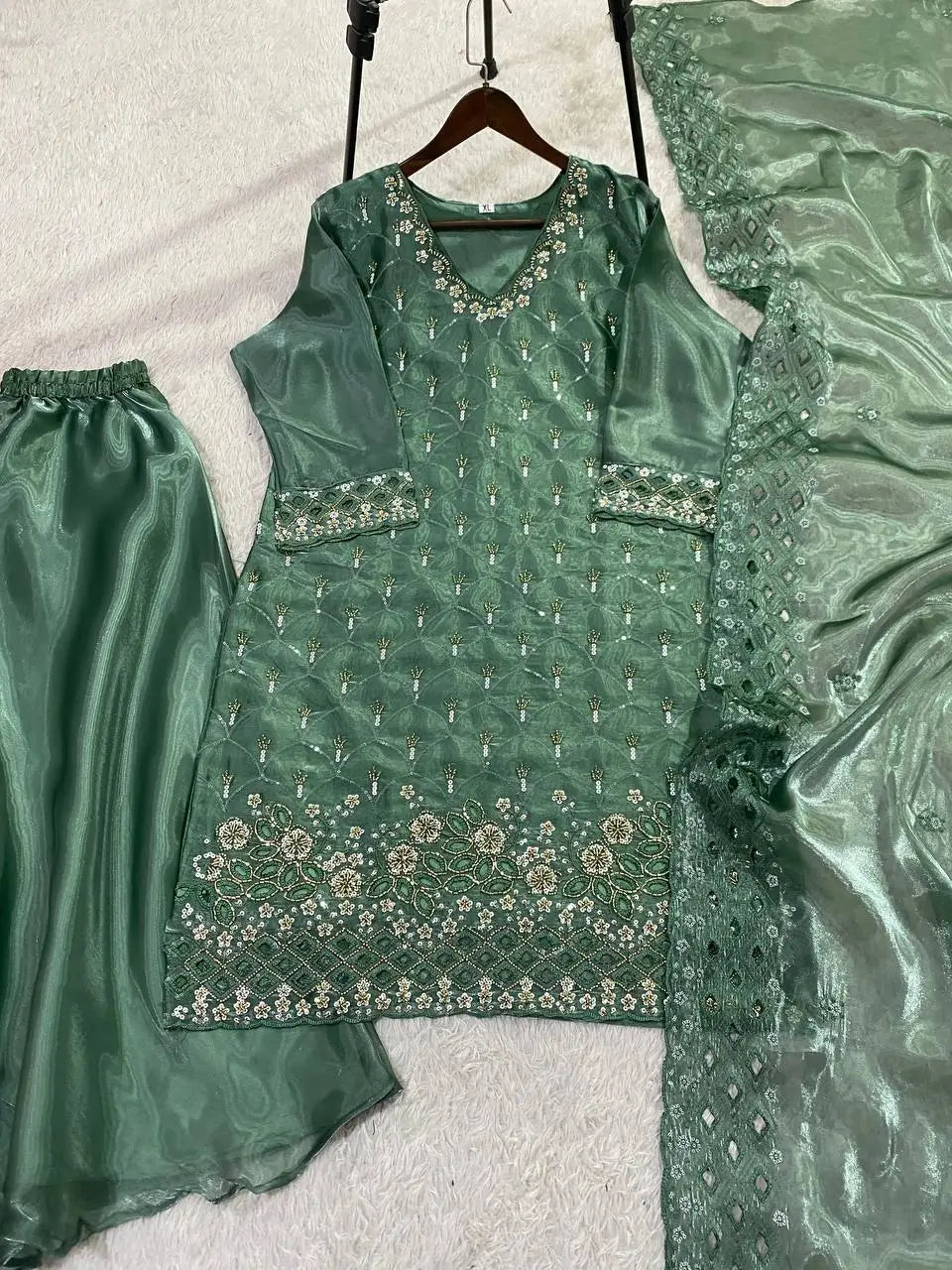 Elegant Hand Beaded Embroidered Palazzo Suit Set for Festive and Family Functions