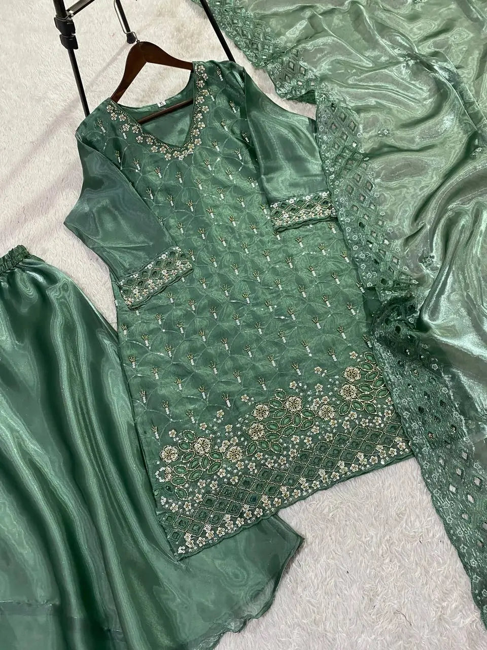 Elegant Hand Beaded Embroidered Palazzo Suit Set for Festive and Family Functions