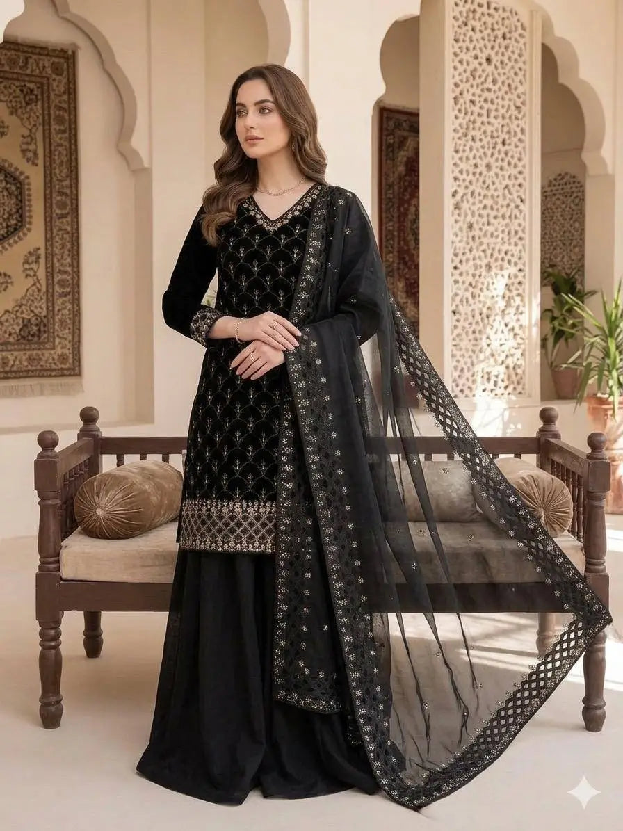 Elegant Hand Beaded Embroidered Palazzo Suit Set for Festive and Family Functions