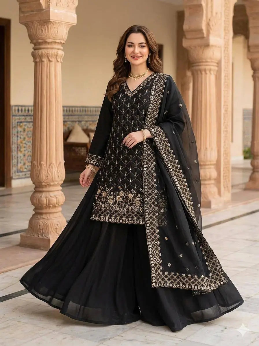 Elegant Hand Beaded Embroidered Palazzo Suit Set for Festive and Family Functions