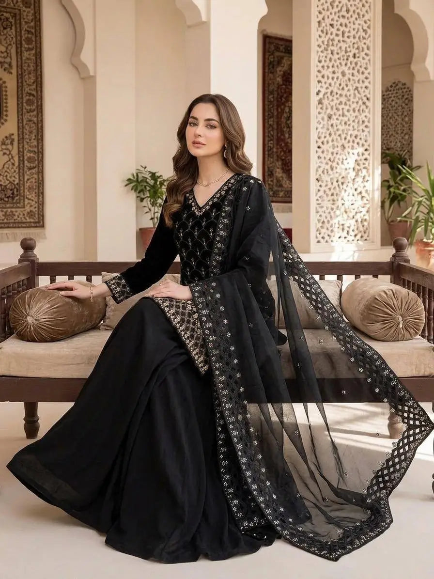 Elegant Hand Beaded Embroidered Palazzo Suit Set for Festive and Family Functions
