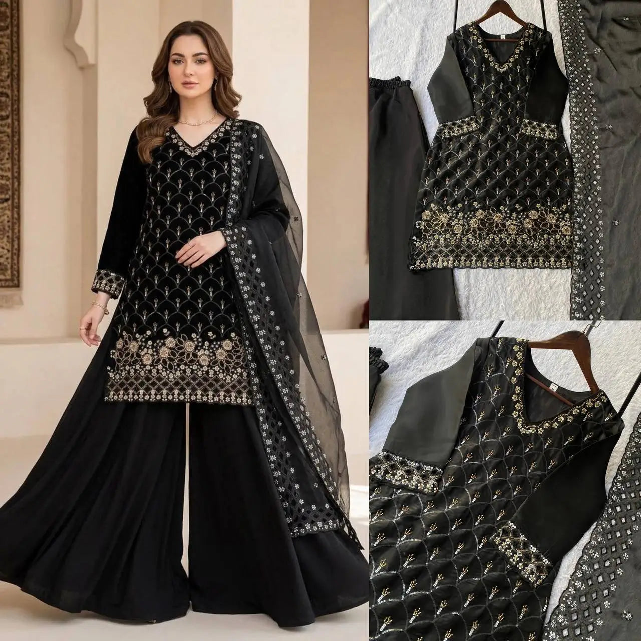 Elegant Hand Beaded Embroidered Palazzo Suit Set for Festive and Family Functions