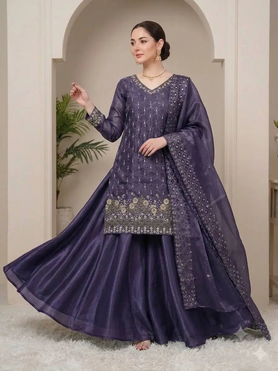 Elegant Hand Beaded Embroidered Palazzo Suit Set for Festive and Family Functions