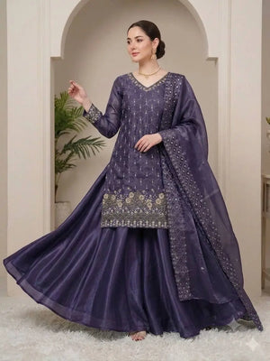 Elegant Hand Beaded Embroidered Palazzo Suit Set for Festive and Family Functions