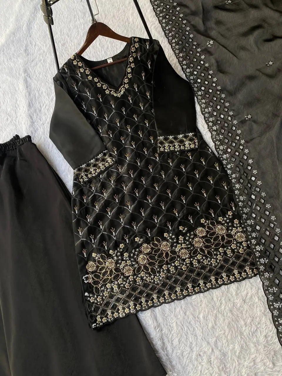 Elegant Hand Beaded Embroidered Palazzo Suit Set for Festive and Family Functions