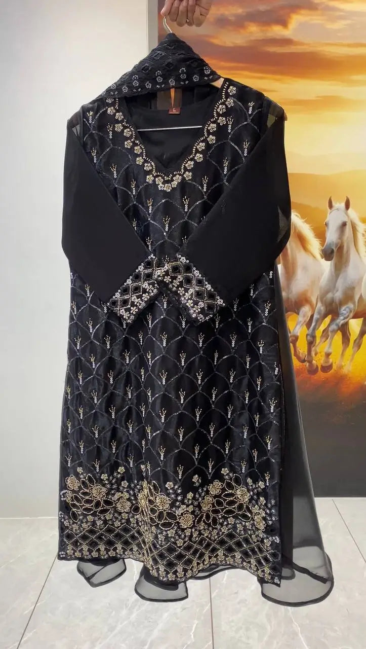 Elegant Hand Beaded Embroidered Palazzo Suit Set for Festive and Family Functions