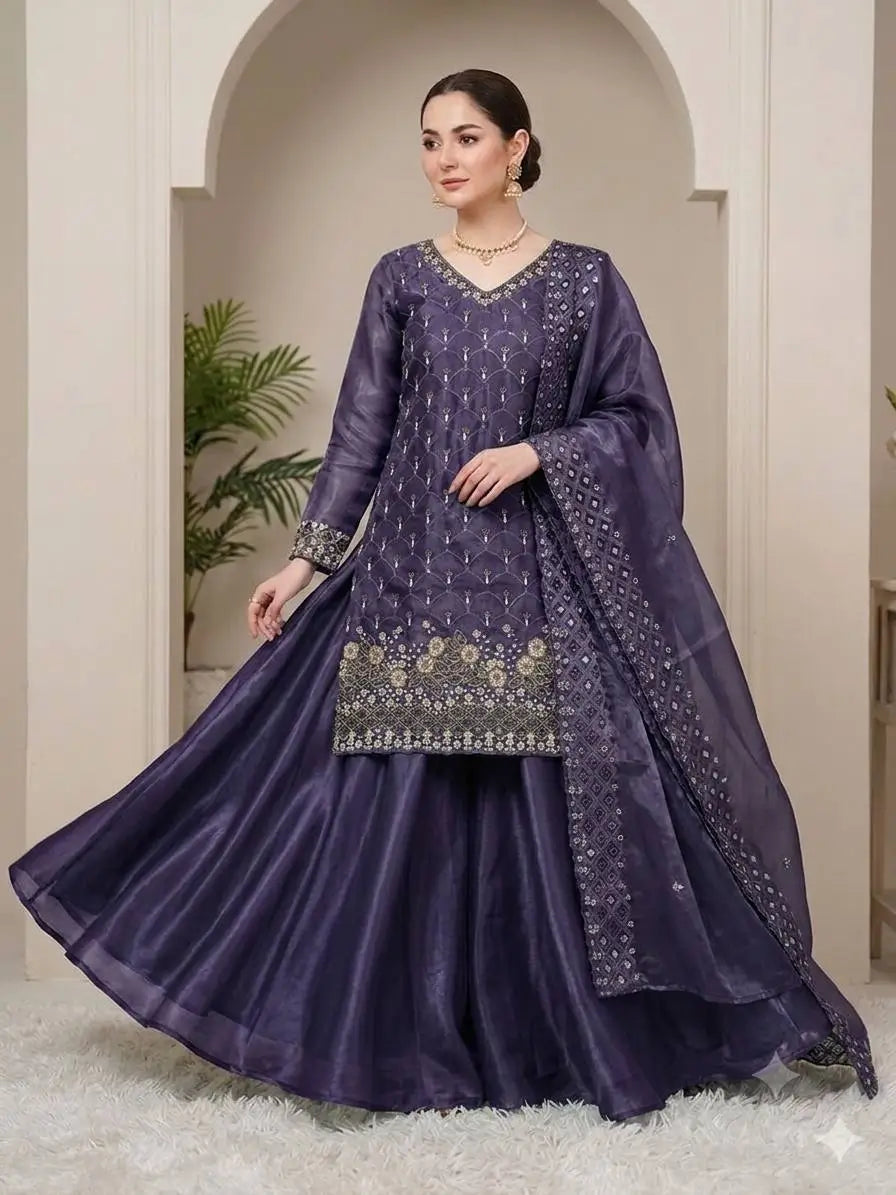 Elegant Hand Beaded Embroidered Palazzo Suit Set for Festive and Family Functions
