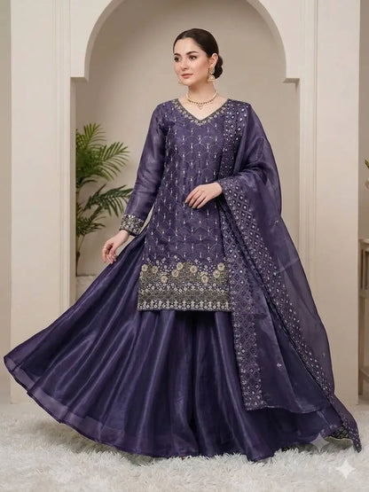 Elegant Hand Beaded Embroidered Palazzo Suit Set for Festive and Family Functions