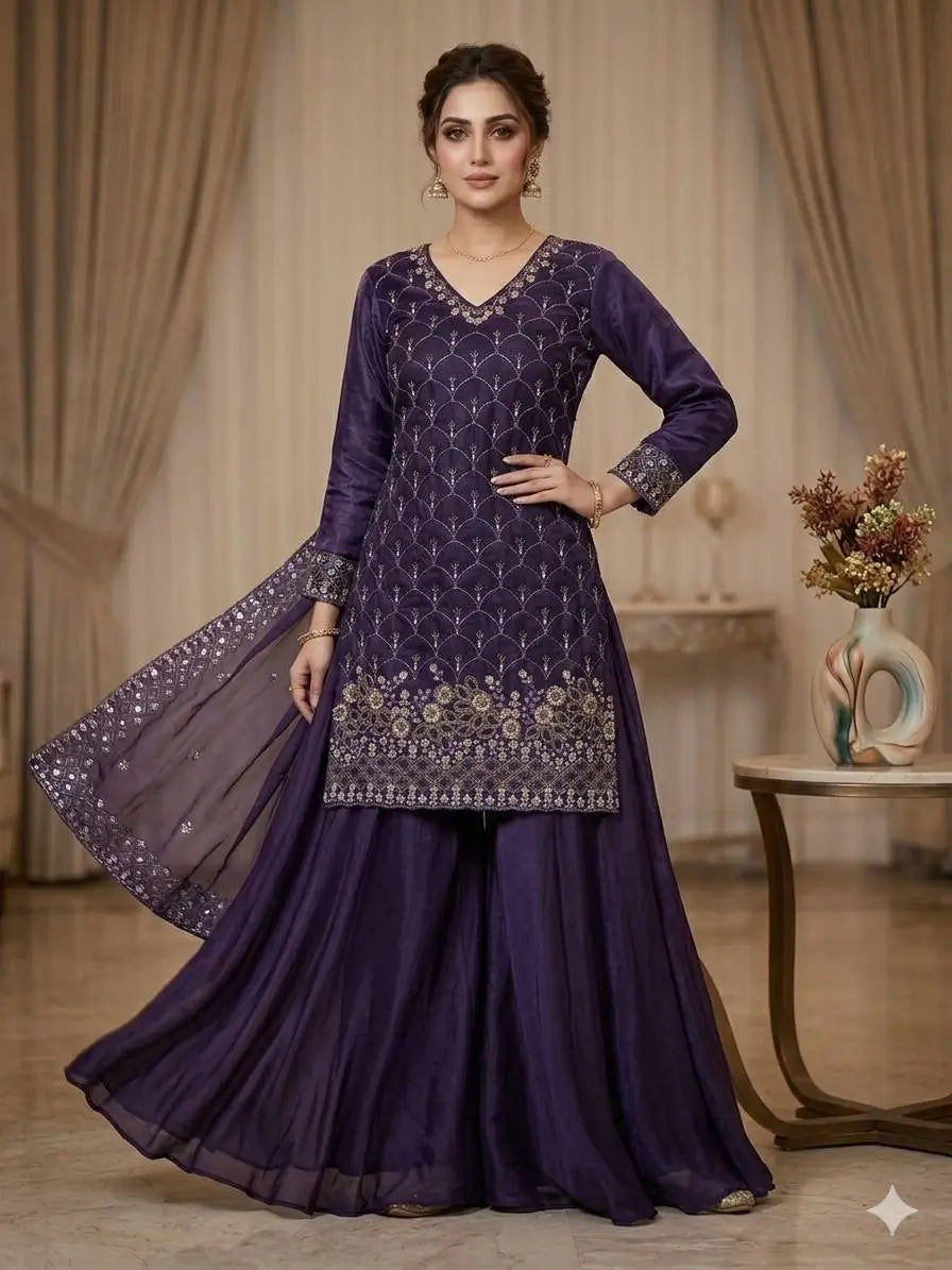 Elegant Hand Beaded Embroidered Palazzo Suit Set for Festive and Family Functions