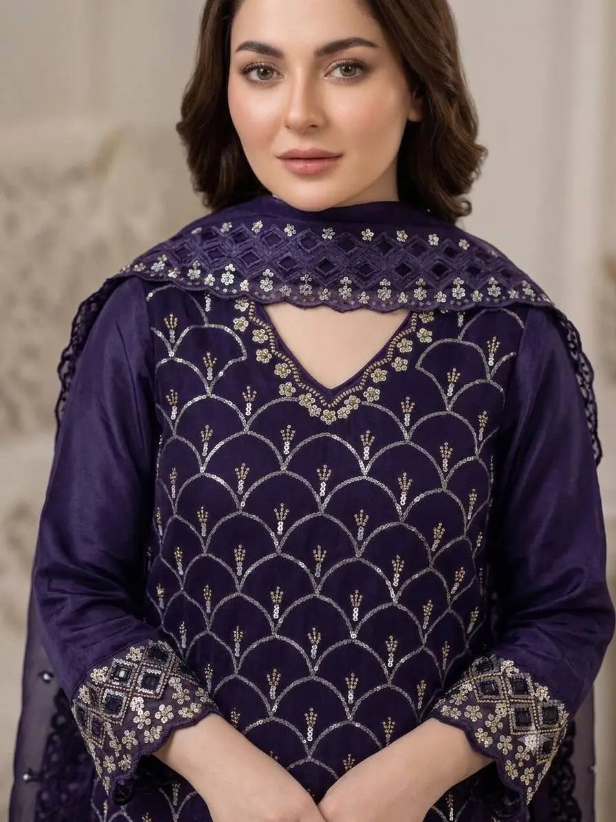 Elegant Hand Beaded Embroidered Palazzo Suit Set for Festive and Family Functions