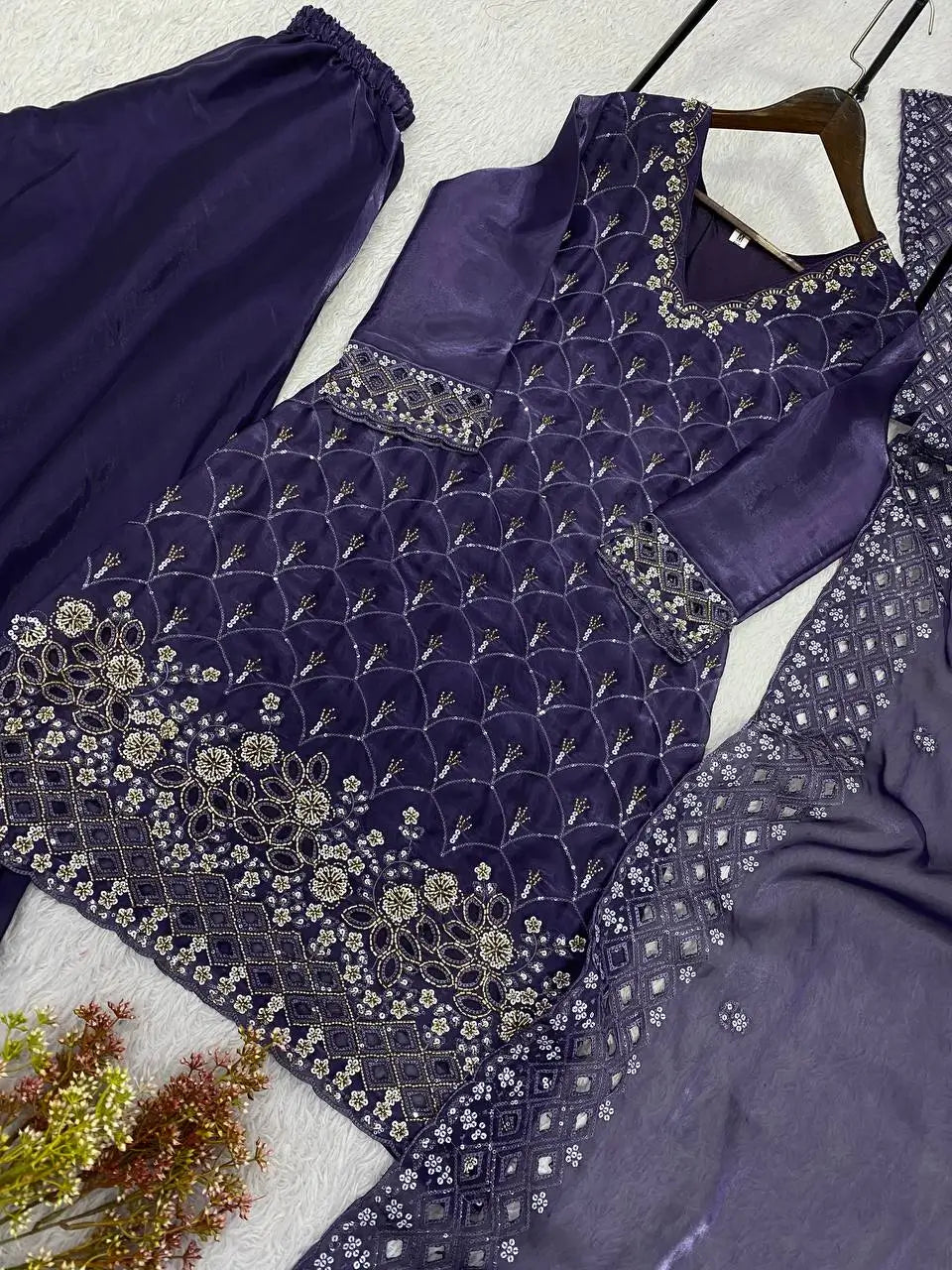 Elegant Hand Beaded Embroidered Palazzo Suit Set for Festive and Family Functions