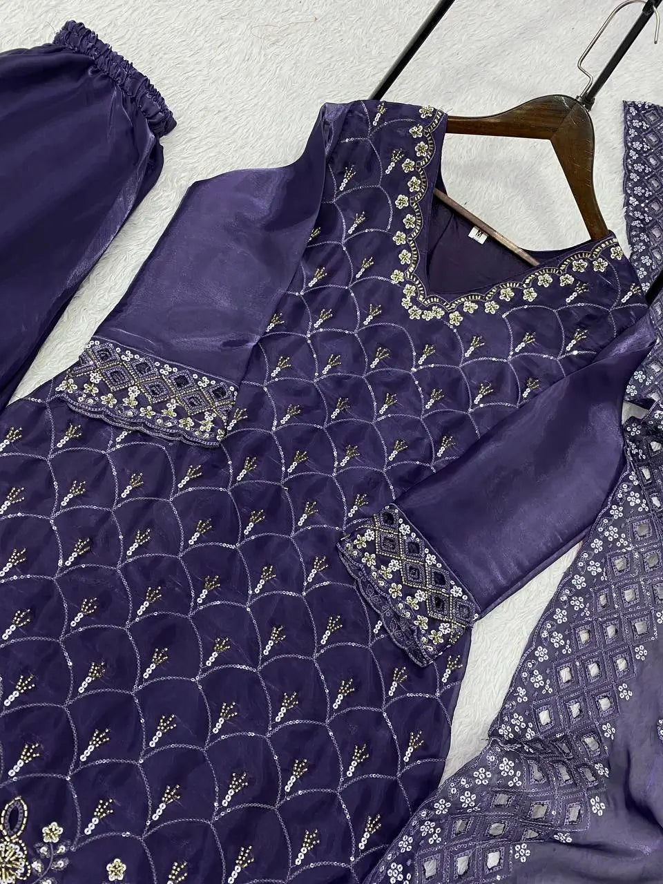 Elegant Hand Beaded Embroidered Palazzo Suit Set for Festive and Family Functions