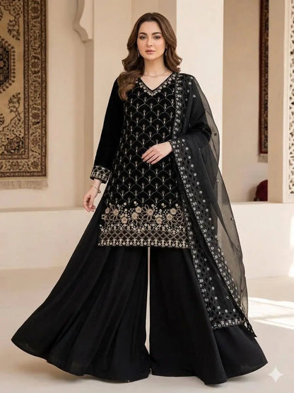 Elegant Hand Beaded Embroidered Palazzo Suit Set for Festive and Family Functions